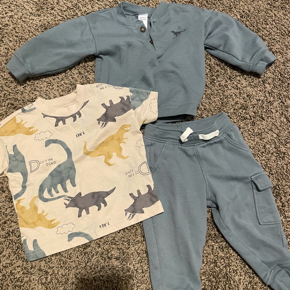 Carter's Soft Blue Baby Henley & Dino Tee Set